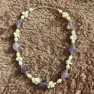 Elegant Pearl and Purple Bead Necklace